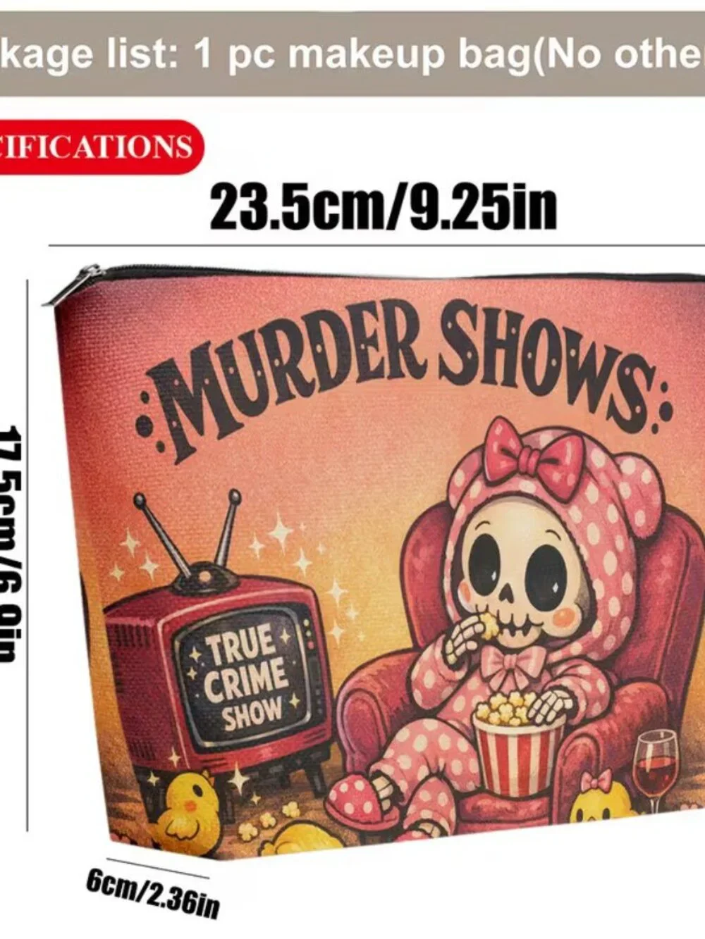 Halloween Gothic Scary True Crime Shows Makeup Bag Double-Sided 6.9